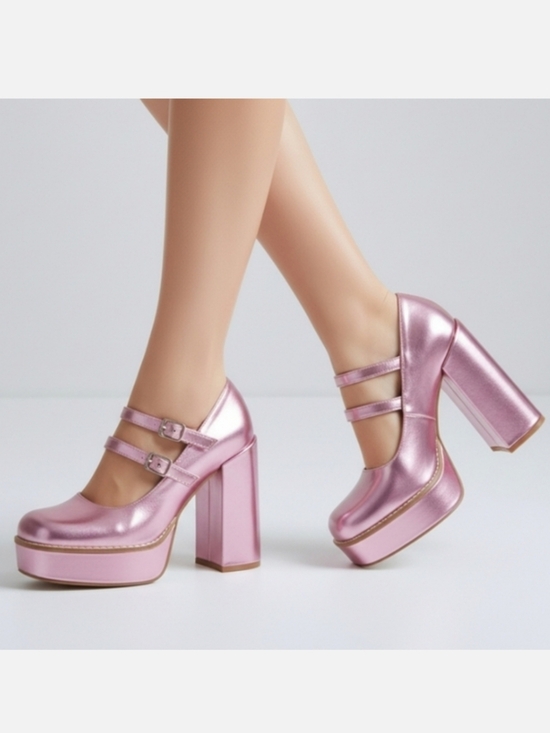 Steve Madden Shoes - Steve Madden Twice Mary Jane Metallic Pink Platform Pumps Women's Sz 6.5